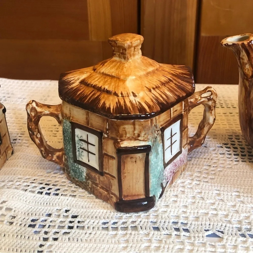 KEELE ST.Pottery,CO. LCD/ England/ hand painted Tea Pot/w cookie jar/cream/sugar